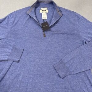SWEATER MERINO WOOL  MENS XL Performance 100 Extra Fine 1/4 Zip  Blue Nwt‎